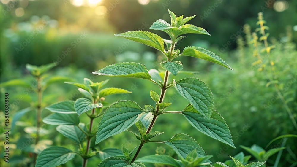 Fototapeta premium Parietaria officinalis plant flourishes in a serene garden, showcasing the beauty of nature