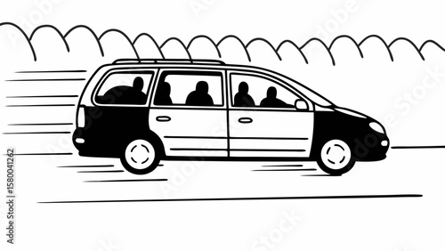 Moving Minivan Outline – Family Car Vector in Motion
