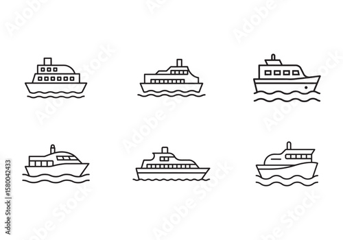 ferry boat icon line art vector illustration