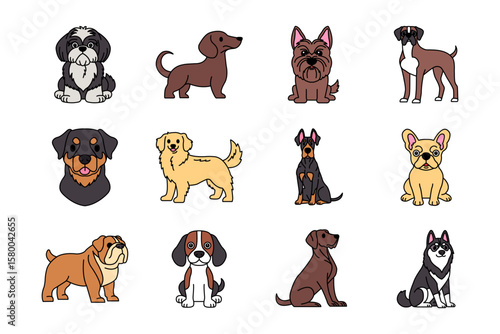 Collection of icons of purebred dogs