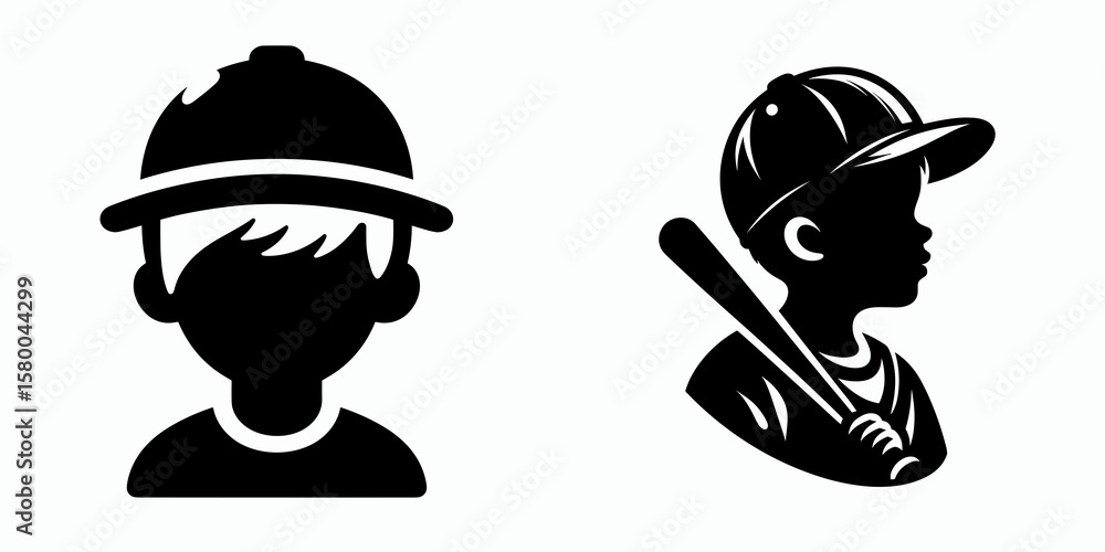 black boy with baseball helmet. Football Sports Ball Game silhouette Clipart Line Art Vector Illustration. Young african american child batting headgear for protection playing. black boy with baseball helmet. Football Sports Ball Game silhouette Clipart Line Art Vector Illustration. Young african american child batting headgear for protection playing.