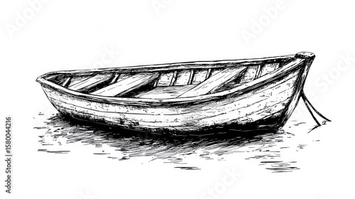 Hand-drawn sketch of a wooden rowboat.