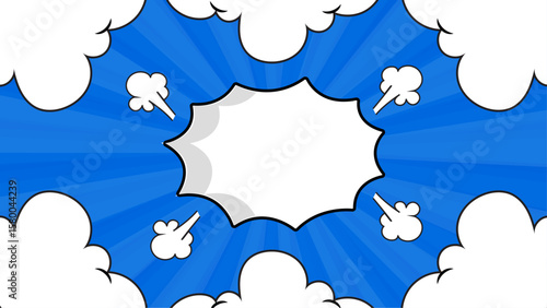Blue comic book speech bubble for text in illustrations, posters, comics, presentations, social media, advertisement, and design projects.
