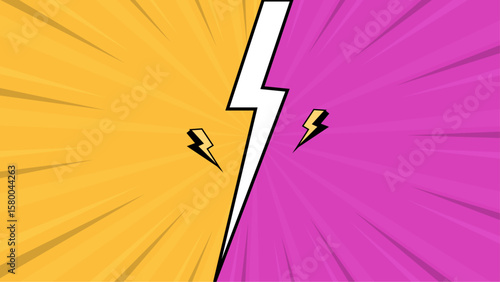 Comic book style clash of yellow and purple. Suitable for designs needing bold, vibrant colors with a dynamic and playful aesthetic.