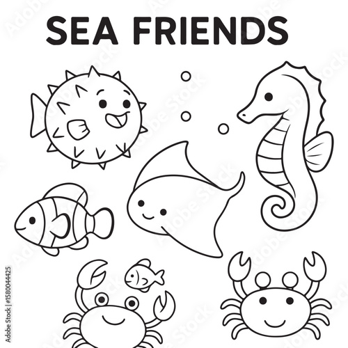 Cute Ocean Animals Vector Set And Underwater Sea Creatures Collection