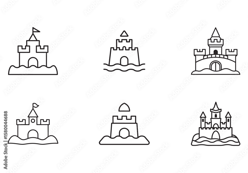Fototapeta premium set of sandcastle icon line art vector illustration