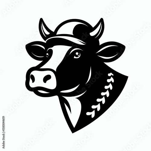 Cow with baseball helmet. Football Sports Ball Game silhouette Clipart Line Art Vector Illustration. Farm animal wearing head protection for sport activity day.