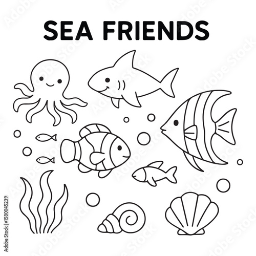 Cute Ocean Animals Vector Set And Underwater Sea Creatures Collection