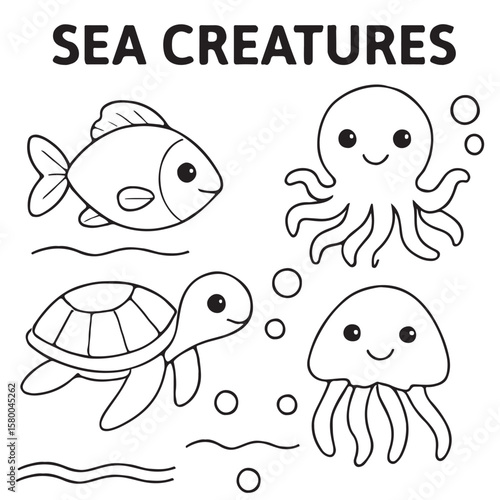 Cute Ocean Animals Vector Set And Underwater Sea Creatures Collection