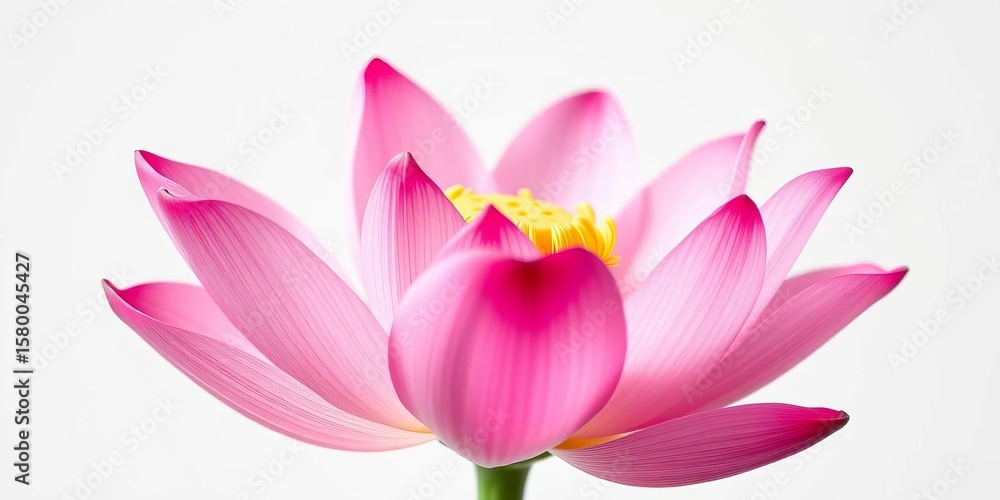 Obraz premium Close-up of a vibrant pink lotus flower, delicate petals unfurled against a pure white background, isolated, nature