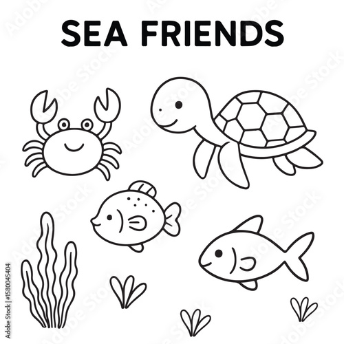 Cute Ocean Animals Vector Set And Underwater Sea Creatures Collection