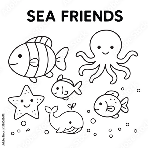 Cute Ocean Animals Vector Set And Underwater Sea Creatures Collection