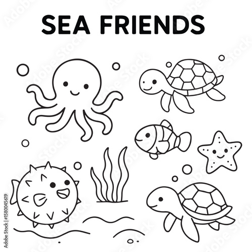 Cute Ocean Animals Vector Set And Underwater Sea Creatures Collection