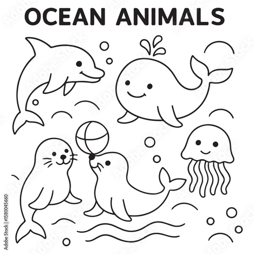 Cute Ocean Animals Vector Set And Underwater Sea Creatures Collection