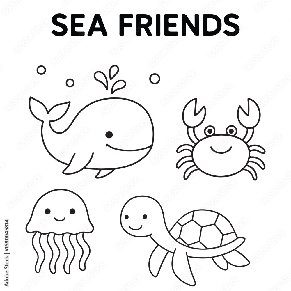Fototapeta Cute Ocean Animals Vector Set And Underwater Sea Creatures Collection