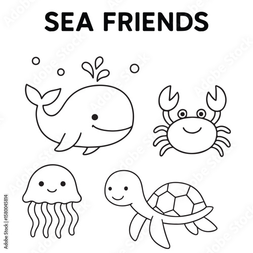 Cute Ocean Animals Vector Set And Underwater Sea Creatures Collection