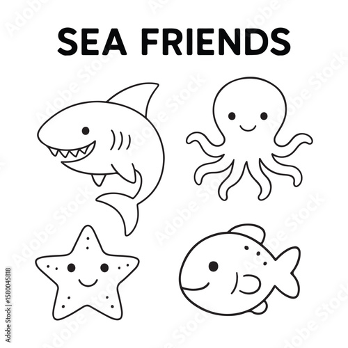 Cute Ocean Animals Vector Set And Underwater Sea Creatures Collection