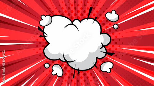 Red comic book speech bubble explosion background perfect for dynamic designs, pop art projects, superhero posters, social media graphics.