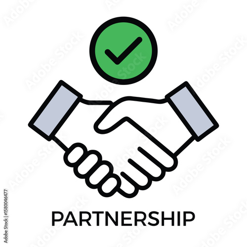 Partnership Handshake Icon Vector – Editable Stroke Outline Business Agreement Symbol