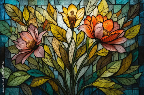 Wallpaper Mural Colorful stained glass window. Botanical pattern. Multicolored interior design template. Torontodigital.ca