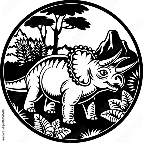 triceratops (linocut style)