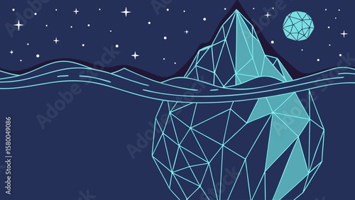 Geometric Iceberg Illustration Under Starry Sky A Minimalist Design Exploring Hidden Depths