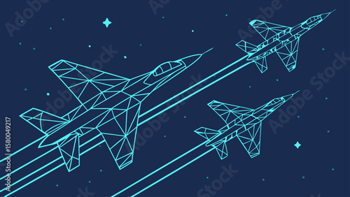 Futuristic Fighter Jets Soaring Through the Night Sky An Abstract Illustration of Aerial Dominance