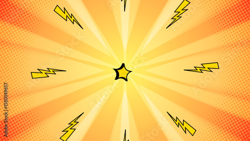 Vibrant comic book background with star and lightning bolts suitable for superhero themed designs, posters, and children's illustrations.