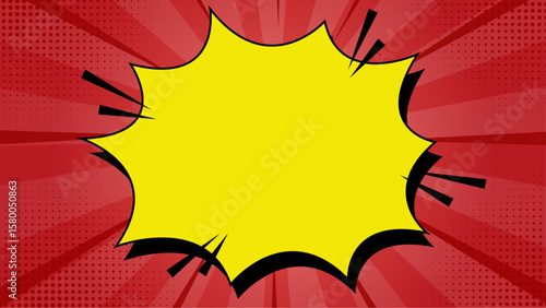 Yellow comic book speech bubble on a red background. Suitable for adding text or dialogue to design projects and illustrations.