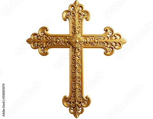 Wallpaper Mural Ornate Golden Cross with Filigree Details – 3D Side View on Transparent Background, AI Cutout Torontodigital.ca