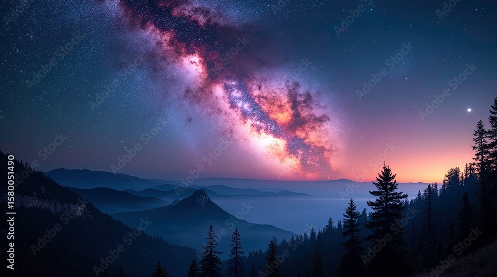 Naklejka premium Stunning panorama shot capturing the vast beauty of the milky way galaxy, vast, stunning 3d rendering