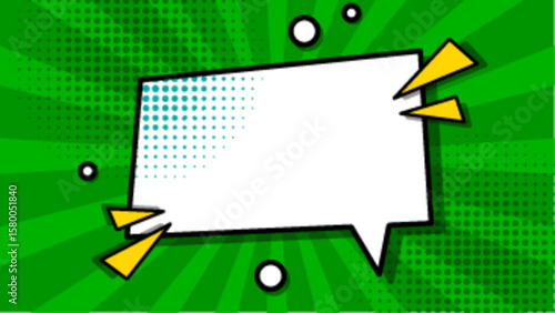 Blank green pop art speech bubble suitable for social media, presentations, advertising, comics, and graphic design projects needing customizable text.