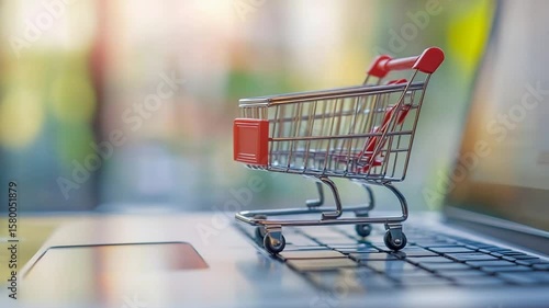 Wallpaper Mural Mini shopping cart on laptop keyboard, online shopping concept Torontodigital.ca