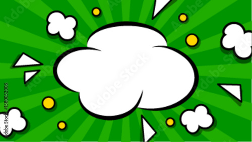 The green background displays a large blank comic speech bubble. Ideal for adding text or dialogue in a playful design.