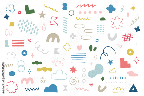 手描きの落書きイラスト　ベクター素材　セット 　あしらい　飾り　装飾　アクセント　バリエーション　複数