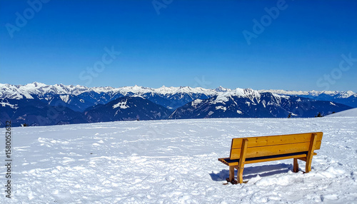 Wallpaper Mural Snow mountain bench winter landscape blue sky view Torontodigital.ca
