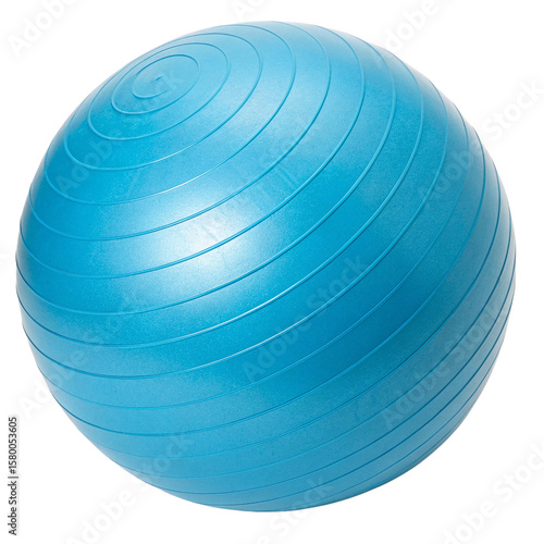Blue exercise ball with textured surface and spiral design.
