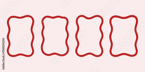 Wavy Edge Frame Shapes Vector Set – Squiggly Outline Rectangle Box and Oval Doodle Sketch
