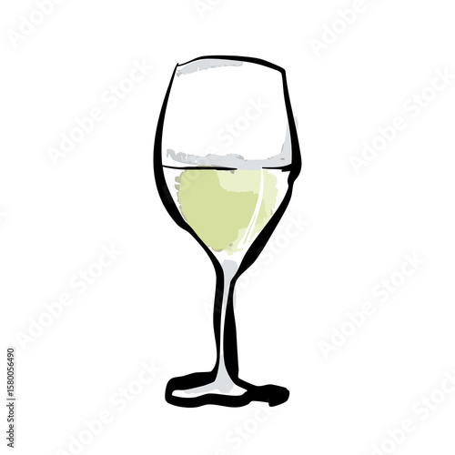 手書き筆書きの白ワイングラスの透過イラスト
