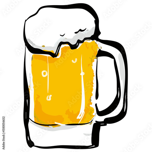 手書き筆書きのビール（ジョッキ）の透過イラスト