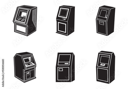 set of atm silhouette vector illustration