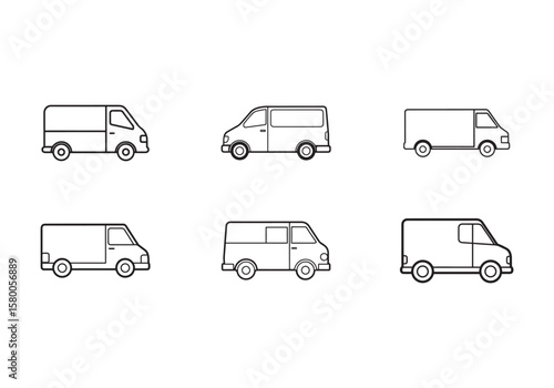 set of delivery van line art vector illustration