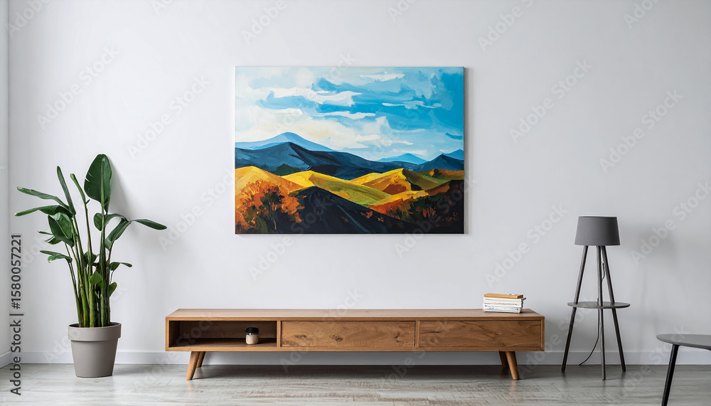Fototapeta premium Interior design living room art painting furniture