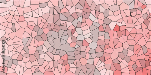 Abstract geometric pattern of varying shades of pink and gray enclosed by a grid of black lines creating a unique mosaic design