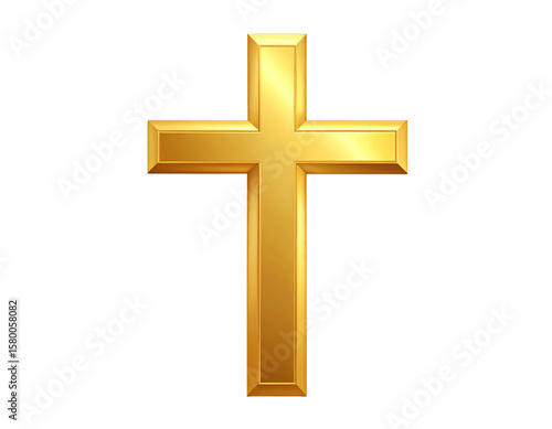  Classic Golden Cross with Shine Effect – Isolated on White Background, AI Generated