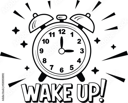 Alarm Clock "Wake Up!" Icon: Morning, Time, Reminder, Routine, Business, Productivity