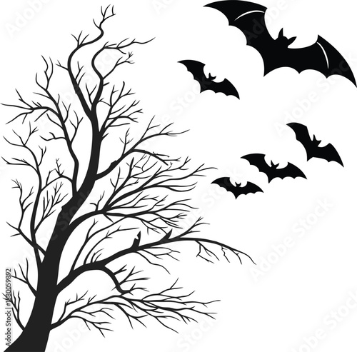 Halloween bats silhouettes, cloud of bats. Isolated vector set of winged vampire animal black shapes on white background. Creepy and spooky nocturnal creatures, monochrome icons, signs or pictograms