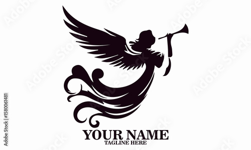 The angel with the trumpet vector illustration. Be an angel icon and logo design