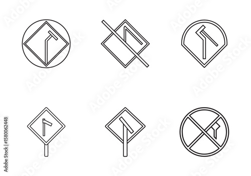 no left turn road sign line art vector illustration