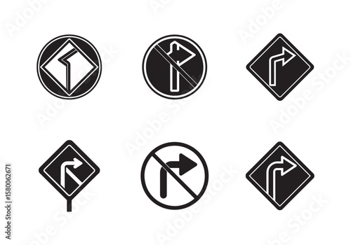 no left turn road sign silhouette vector illustration